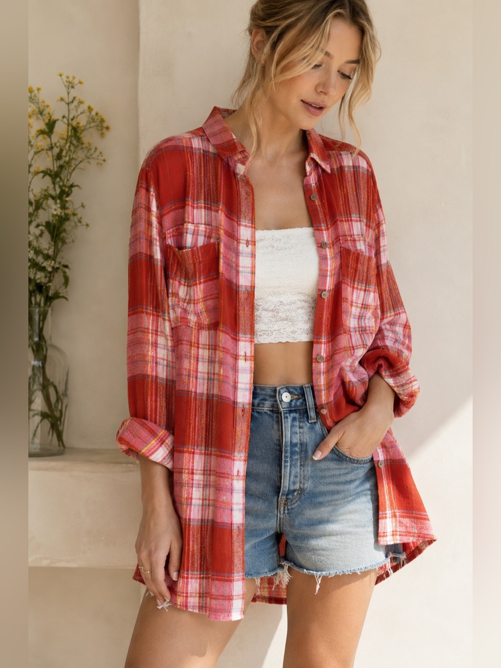 Pilcro by Anthropologie Plaid Oversized Button Down Shirt XS